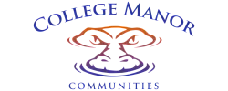 Elegant logo of College Manor Communities featuring a stylized animal face within vibrant orange and purple hues, reflecting a dynamic and welcoming community brand.
