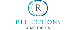 Reflections Apartments logo featuring elegant overlapping circles and stylish typography.