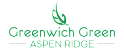 Elegant logo of Greenwich Green at Aspen Ridge featuring a stylized leaf design, symbolizing a fresh and natural lifestyle.