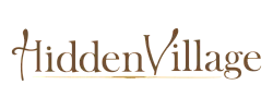 Elegant Hidden Village logo in sophisticated brown lettering, exuding charm and exclusivity.