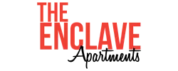 Bold red logo of 'The Enclave' capturing attention with its modern, sans-serif font.