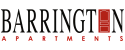 Elegant Barrington Apartments logo with a distinctive red door icon.