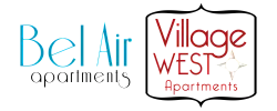 Elegant Bel Air Village West Apartments logo featuring modern typography and a stylish compass design.