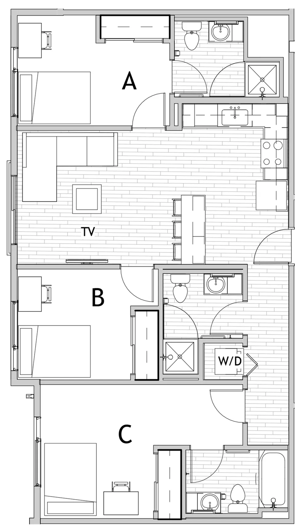 3 Bedroom Floor Plan 2 | Apartments Near Csu | Uncommon Fort Collins