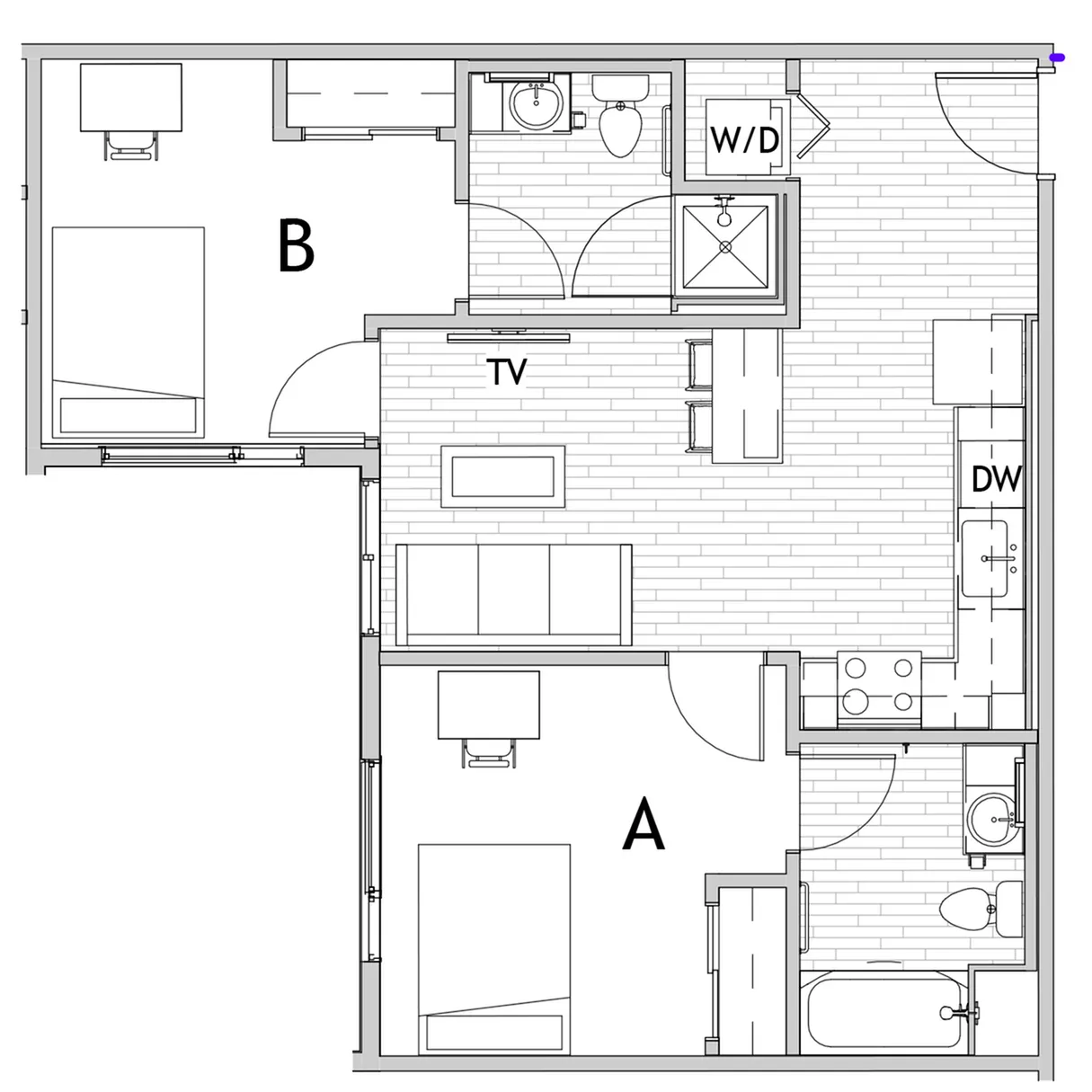 2 Bedroom Floor Plan 3 | CSU Off Campus Housing | Uncommon Fort Collins