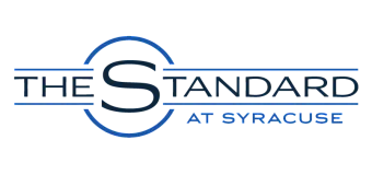 Logo of The Standard at Syracuse, featuring a stylized 'S' with blue and dark blue text.