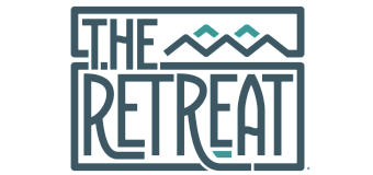 Modern logo design for The Retreat, featuring mountain icons and bold typography.