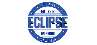 Vibrant logo for Eclipse on Broad, established in 2012, showcasing bold blue text and circular design, located in Athens, Georgia.