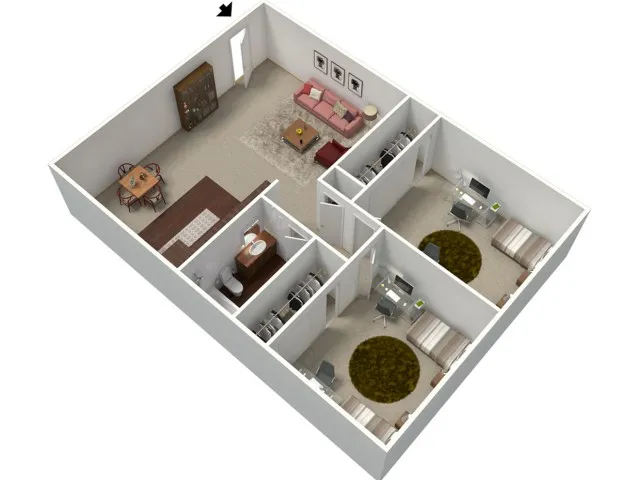 2 Bedroom Floor Plan | Apartments For Rent In Fresno CA | University Place