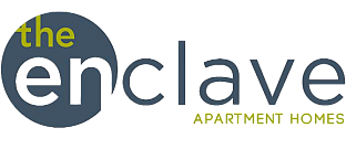 Modern logo for The Enclave Apartment Homes featuring sleek and stylish text with vibrant accents.