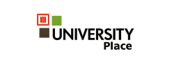 Modern University Place logo with vibrant geometric design.