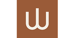 Elegant logo design with stylized white lowercase 'w' on a rich brown background, conveying modern simplicity.