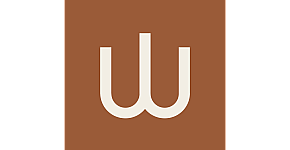 Elegant logo with a modern design featuring intertwined white lines on a rich brown background.
