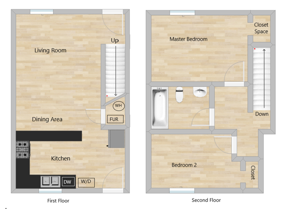 2 Bed/1 Bath Floor Plan