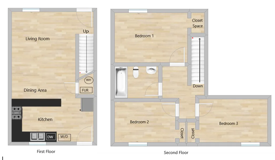 3 Bed/1 Bath Floor Plan