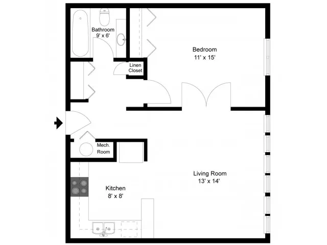 Village South - 1 Bedroom / 1 Bathroom / 650 Sq. Ft.