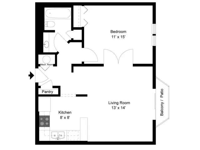 Village South - 1 Bedroom / 1 Bathroom / 650 Sq. Ft.