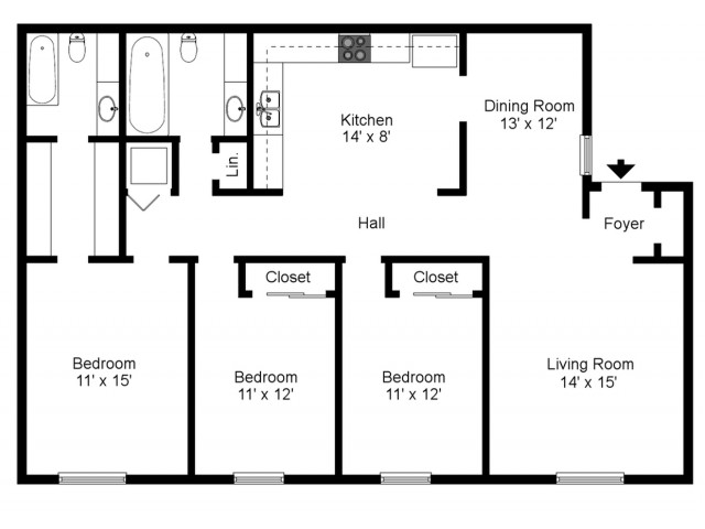 Royal Arms Louisville - 3 Bedrooms / 2 Bathrooms / 1410 Sq. Ft.