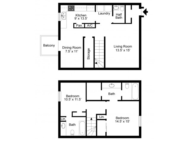 Royal Arms Nashville - 2 Bedrooms / 2 1/2 Bathrooms / 1313 Sq. Ft.