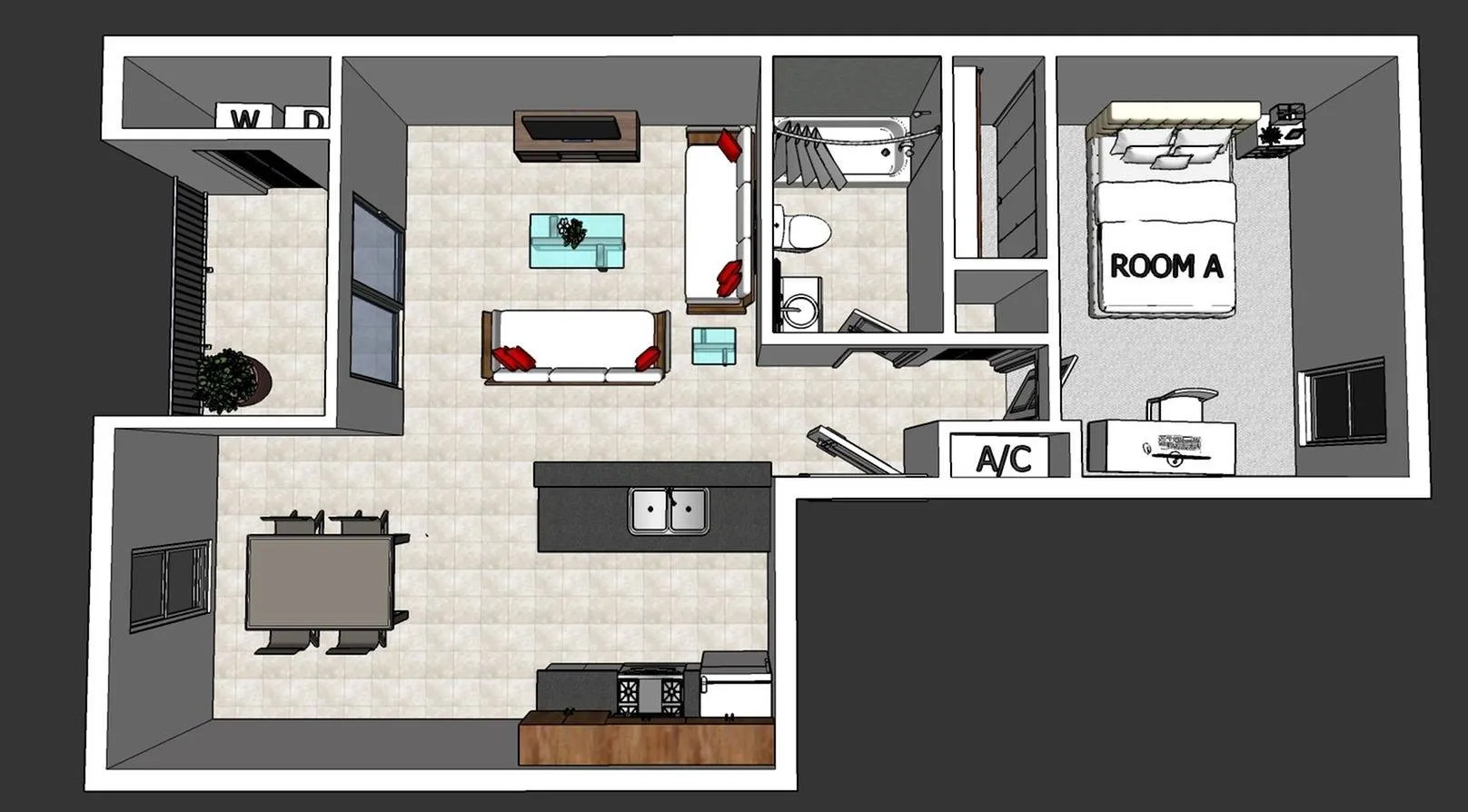The Academic one bedroom one bathroom floorplan