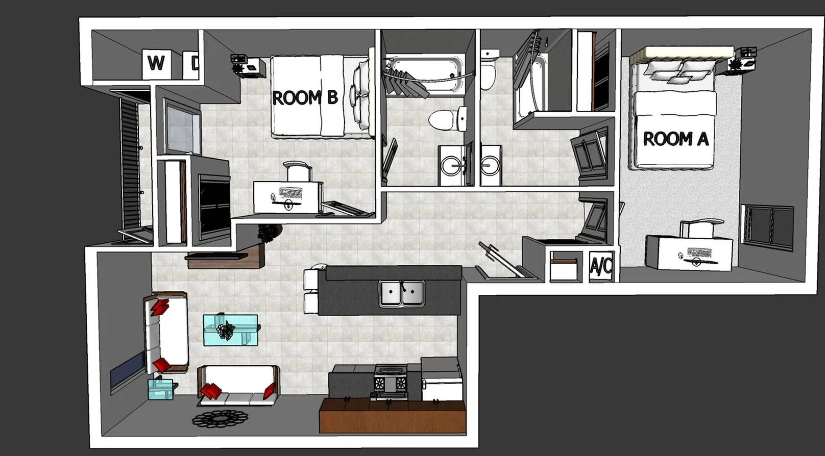 The Scholastic two bedroom two bathroom floorplan