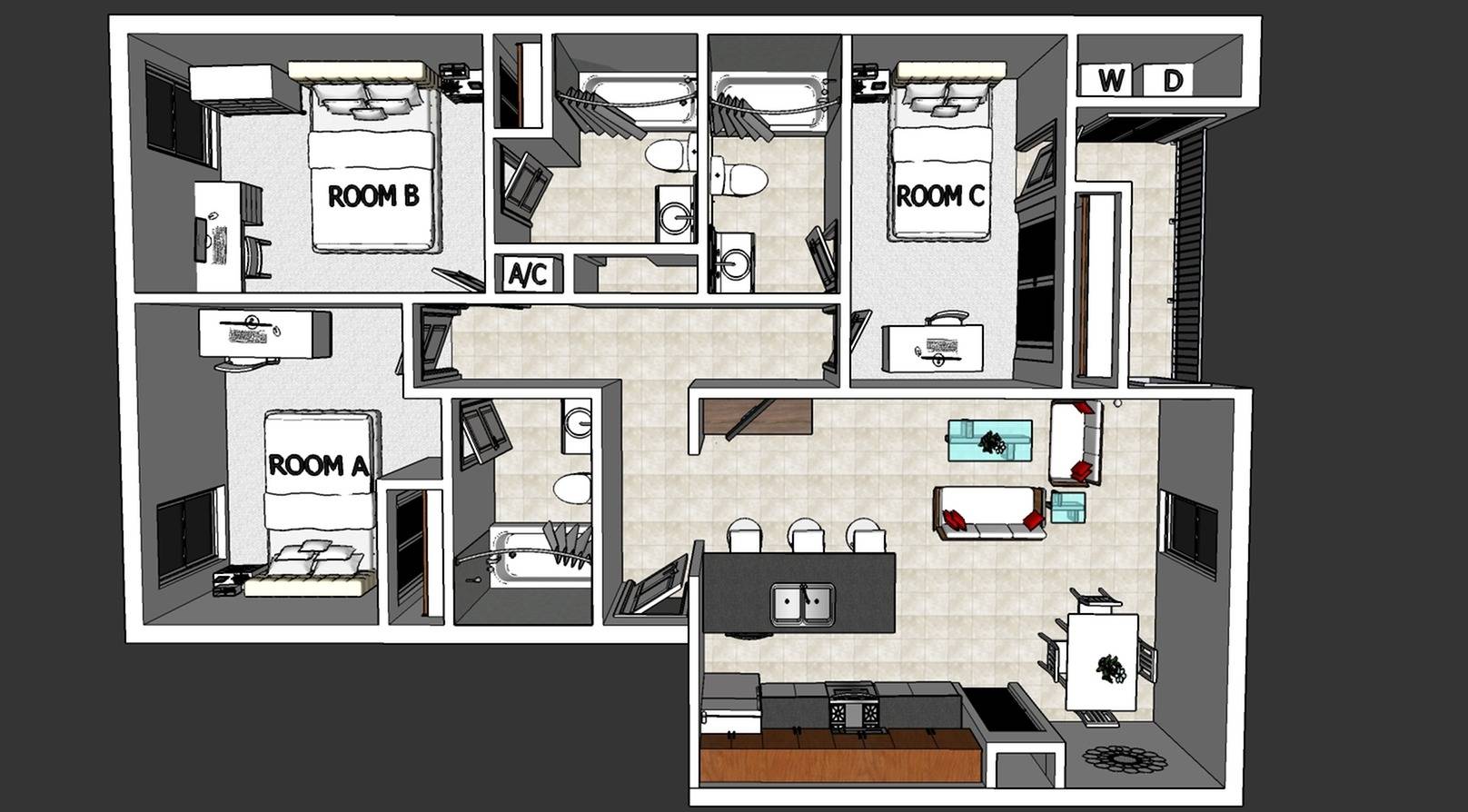 The Dean\'s List three bedroom three bathroom floorplan