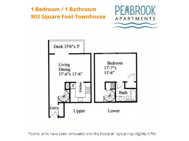 1x1 townhouse 903 sq feet
