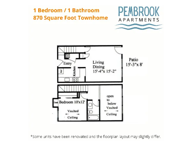 1x1 townhouse 870 sq feet