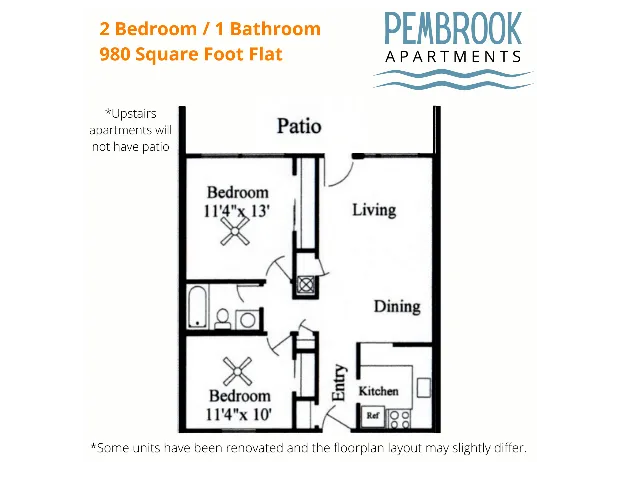 2x1 flat 980 square feet