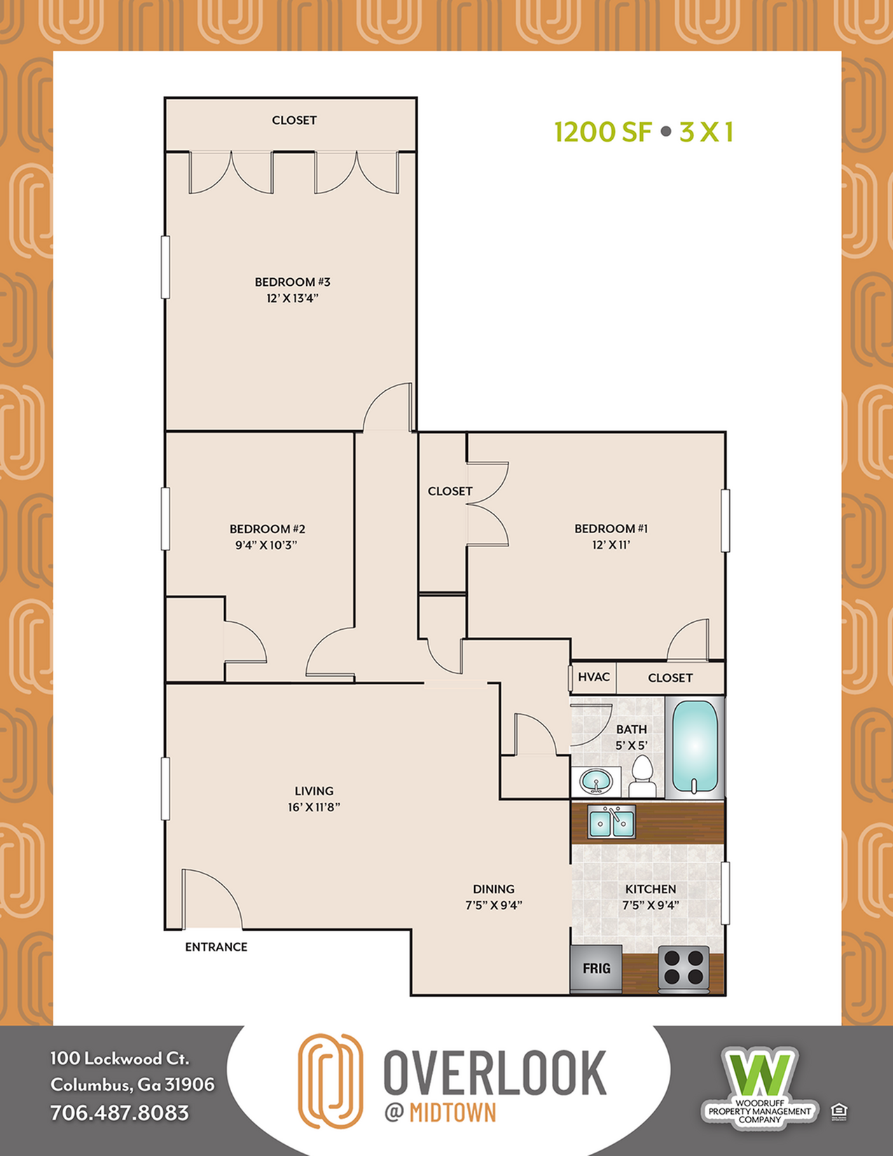 three bedroom one bath floorplan