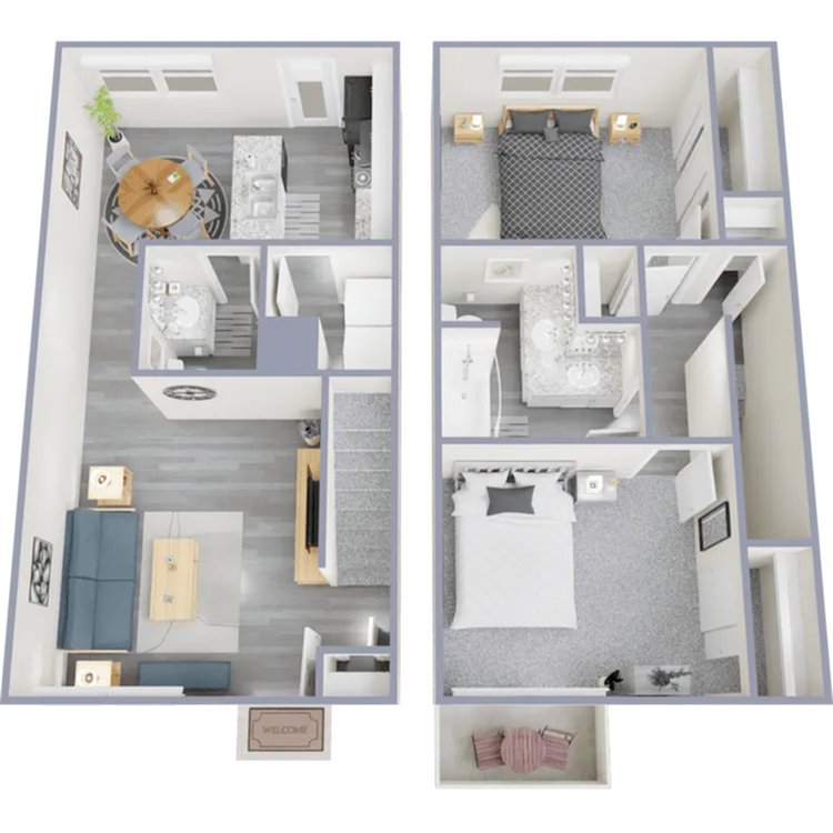 2 bedroom, 1.5 bath
