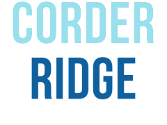 Corder Ridge Apartments logo featuring a modern font in light and dark blue.