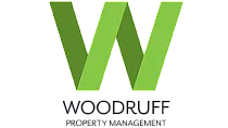 Vibrant Woodruff Property Management logo in shades of green, showcasing modern elegance and eco-friendly appeal.