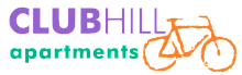 Vibrant Club Hill Apartments logo featuring a modern bicycle design, highlighting active urban living.