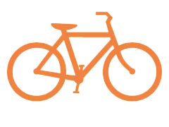 Sleek orange bicycle icon, symbolizing urban mobility and eco-friendly transportation.