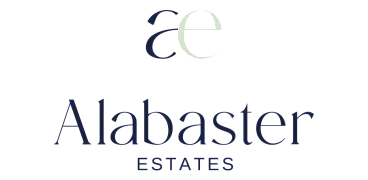 Elegant Alabaster Estates logo featuring sophisticated typography and a stylish emblem.