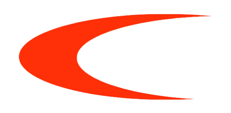Bold red swoosh logo with a sleek, modern design.