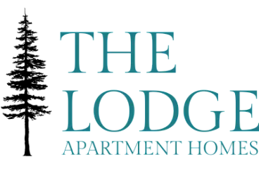 Elegant logo for The Lodge Apartment Homes featuring sophisticated teal typography.
