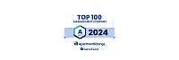 Badge showcasing Top 100 Management Company recognition for 2024 by ApartmentRatings and SatisFacts.