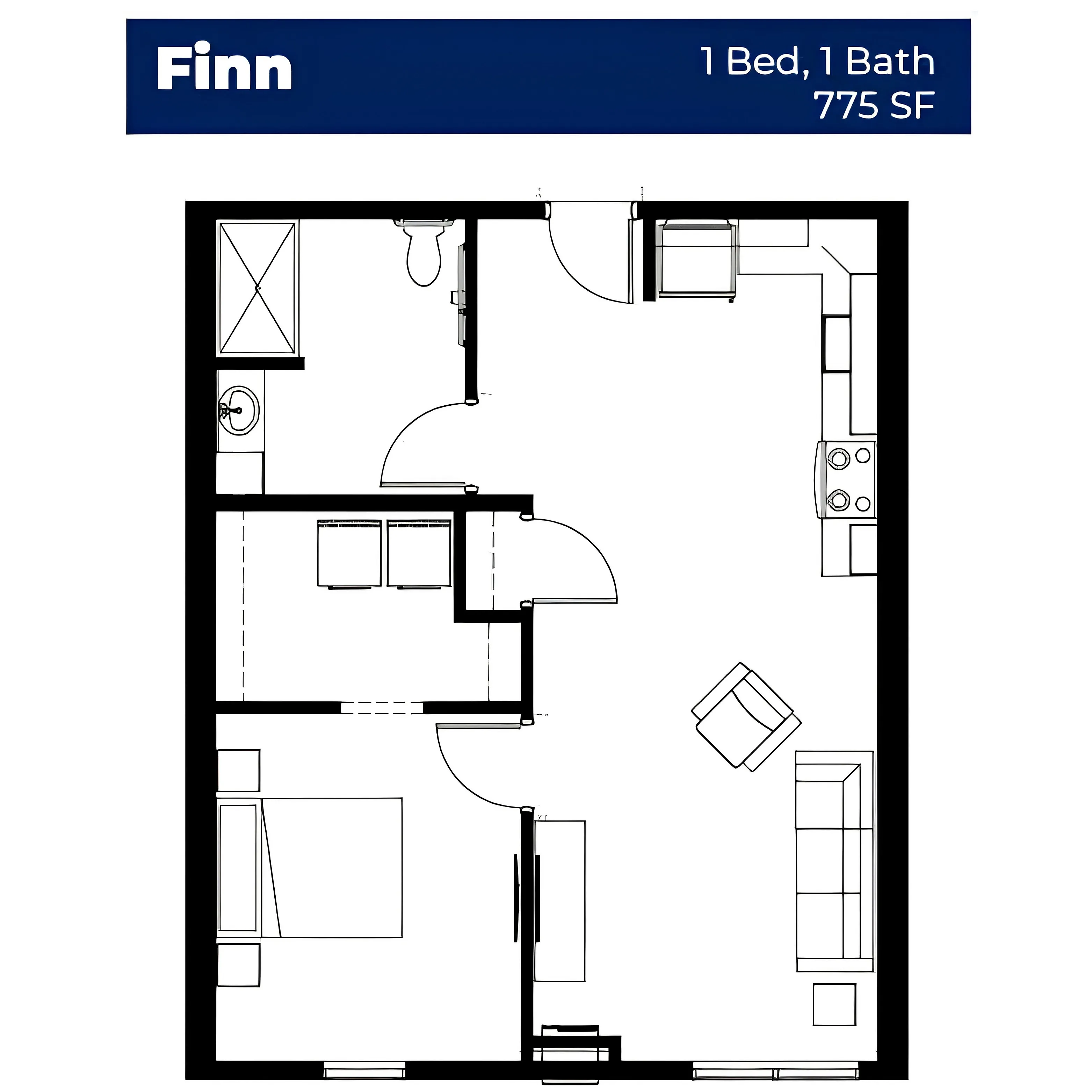 Boulevard III - One Bed Floorplan