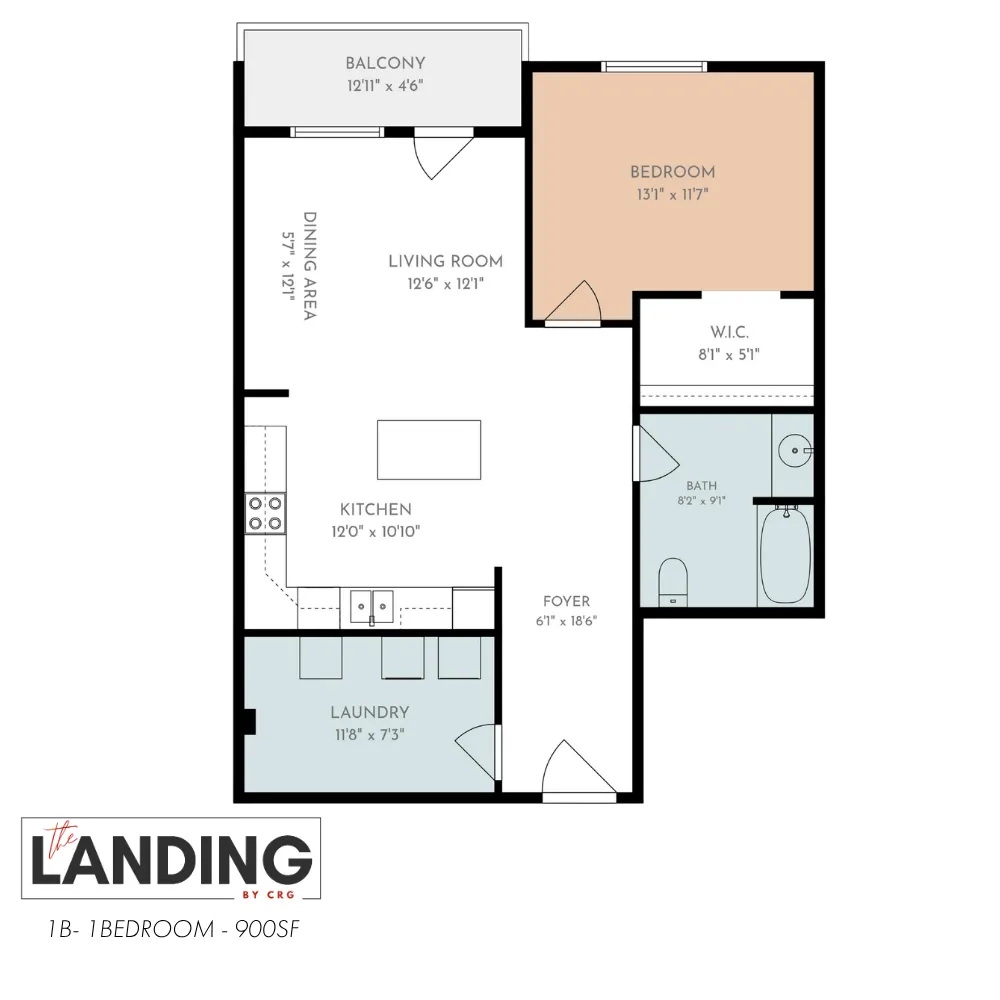 1B-900SF Floor Plan