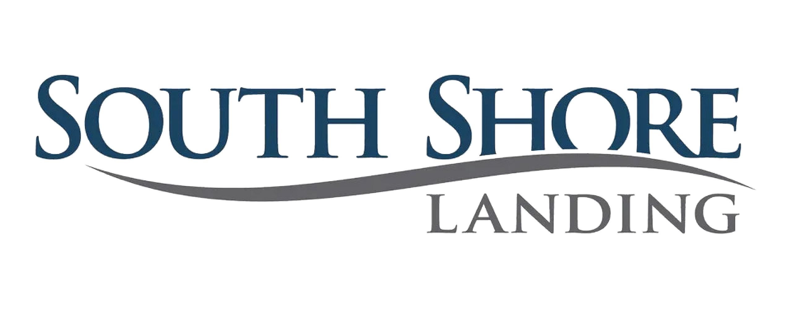 Elegant South Shore Landing logo featuring stylish blue and gray typography with a sleek wave design.