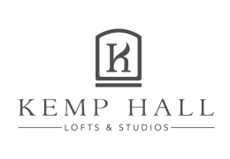 Elegant logo design for Kemp Hall Lofts and Studios featuring a stylized letter 'K'.