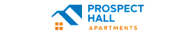 Prospect Hall Apartments logo featuring a modern house design and bold, vibrant text.