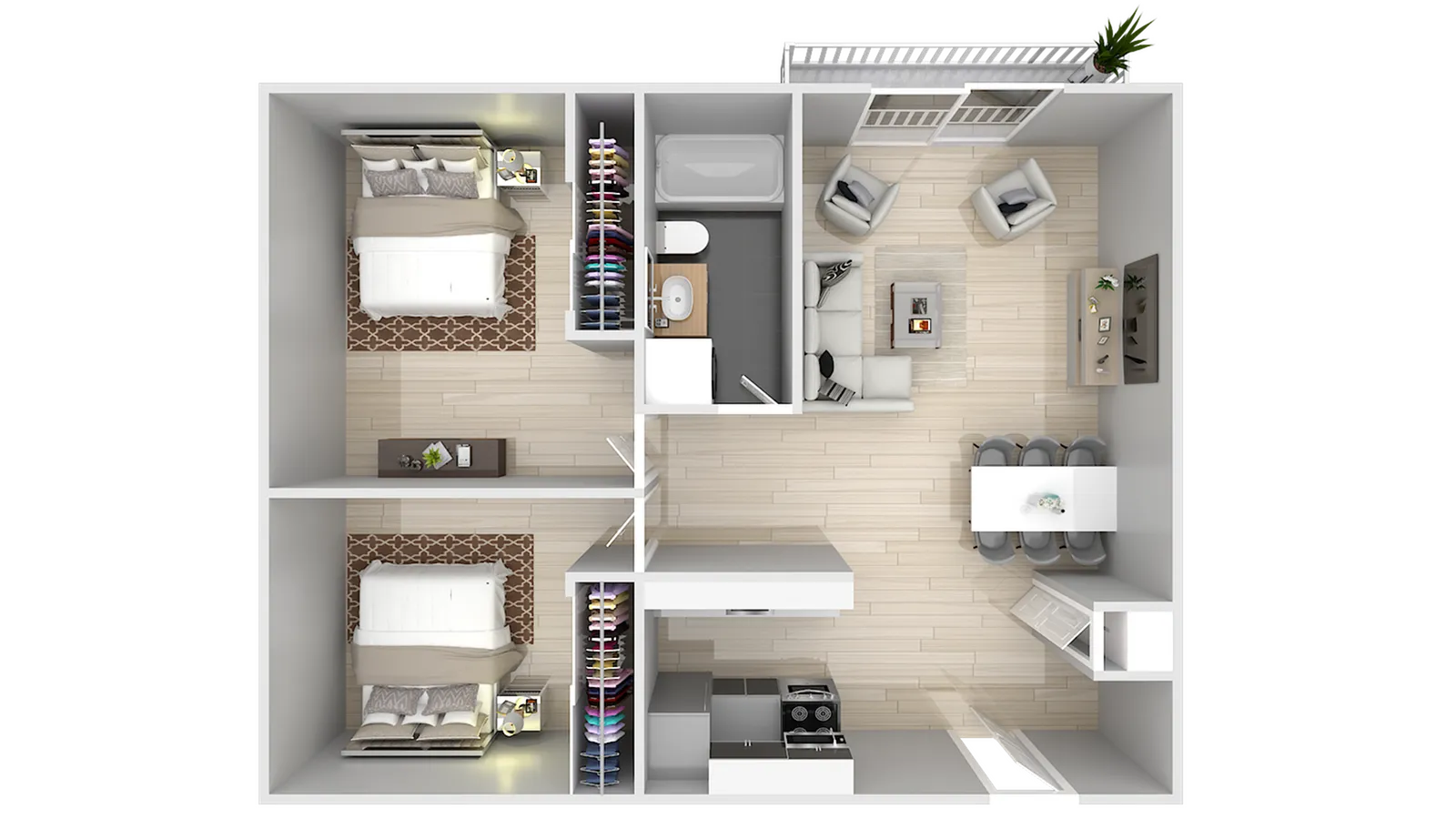 2 bedroom 3d floorplan