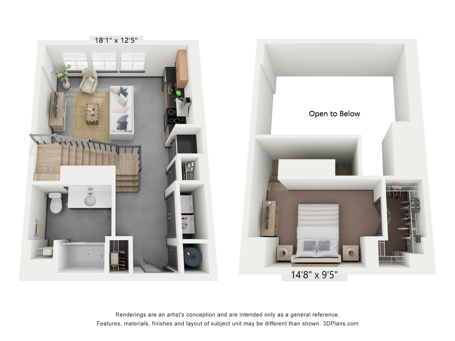 1x1 TH A | Floor Plan