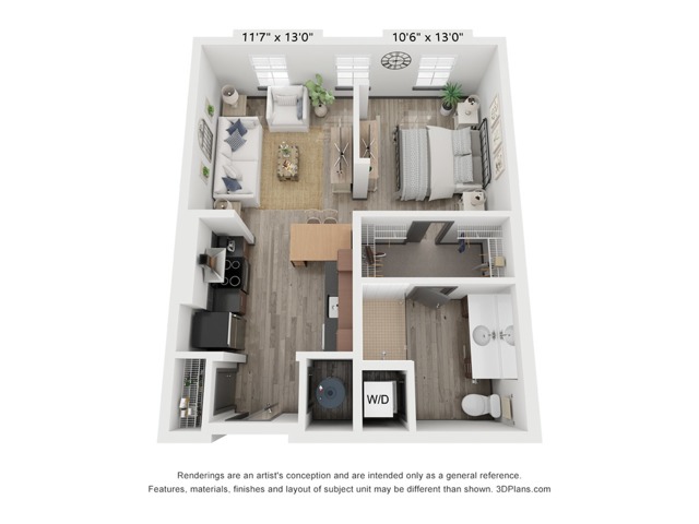 Open 1x1 A - R | Floor Plan