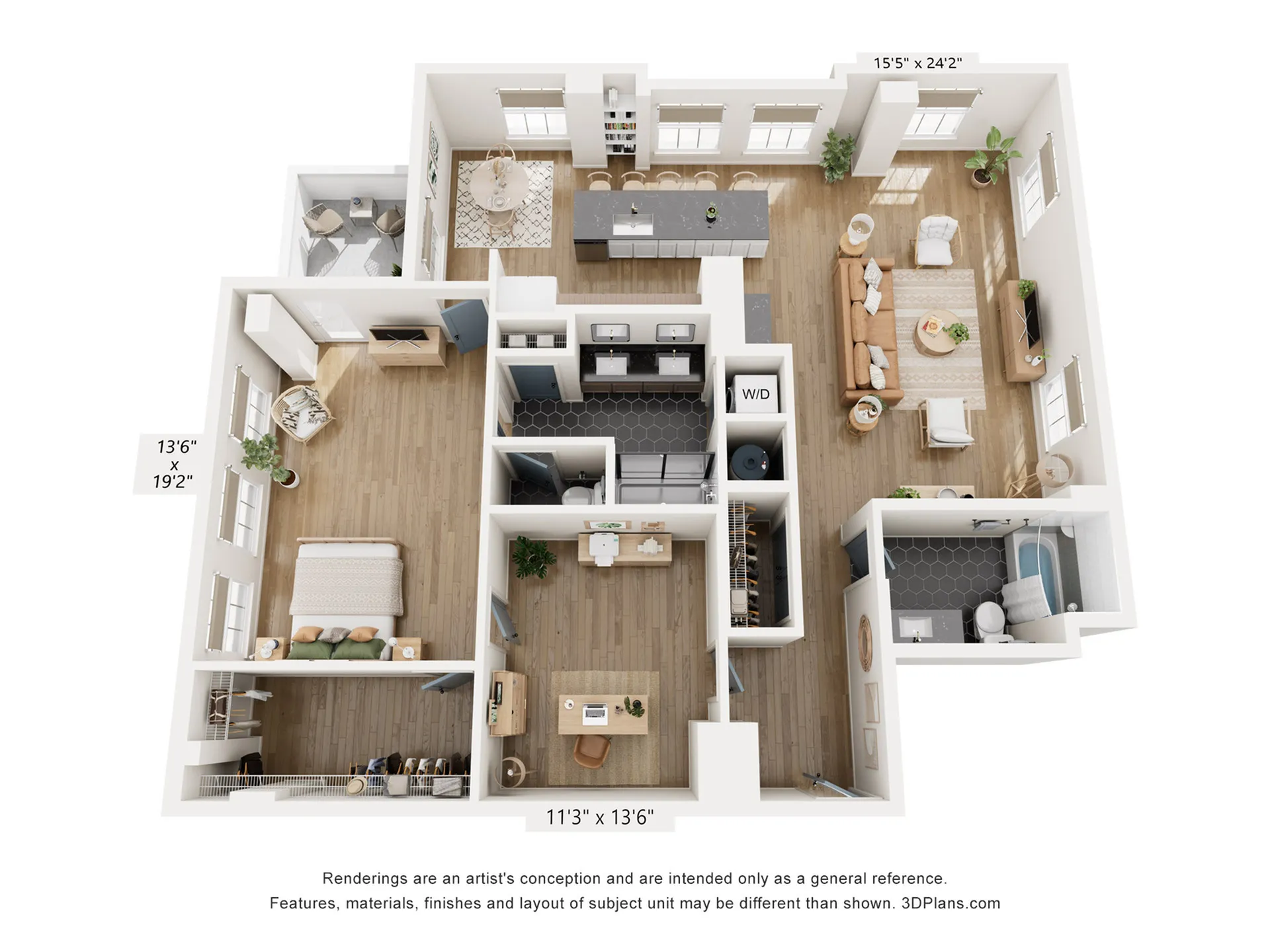 1BR + Study Floor Plan