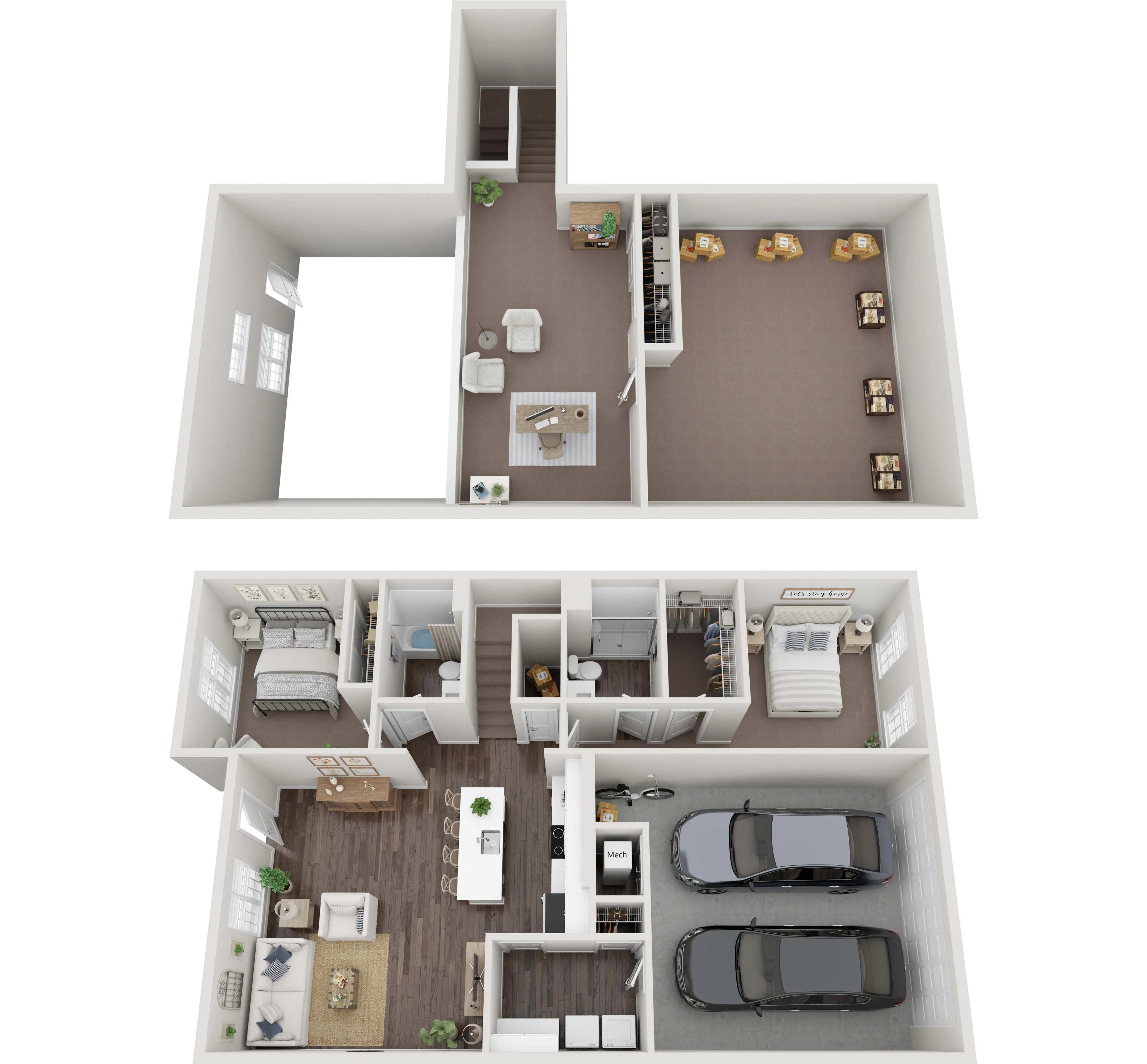 2 Bed 2 Bath Villa with Loft Floor Plan