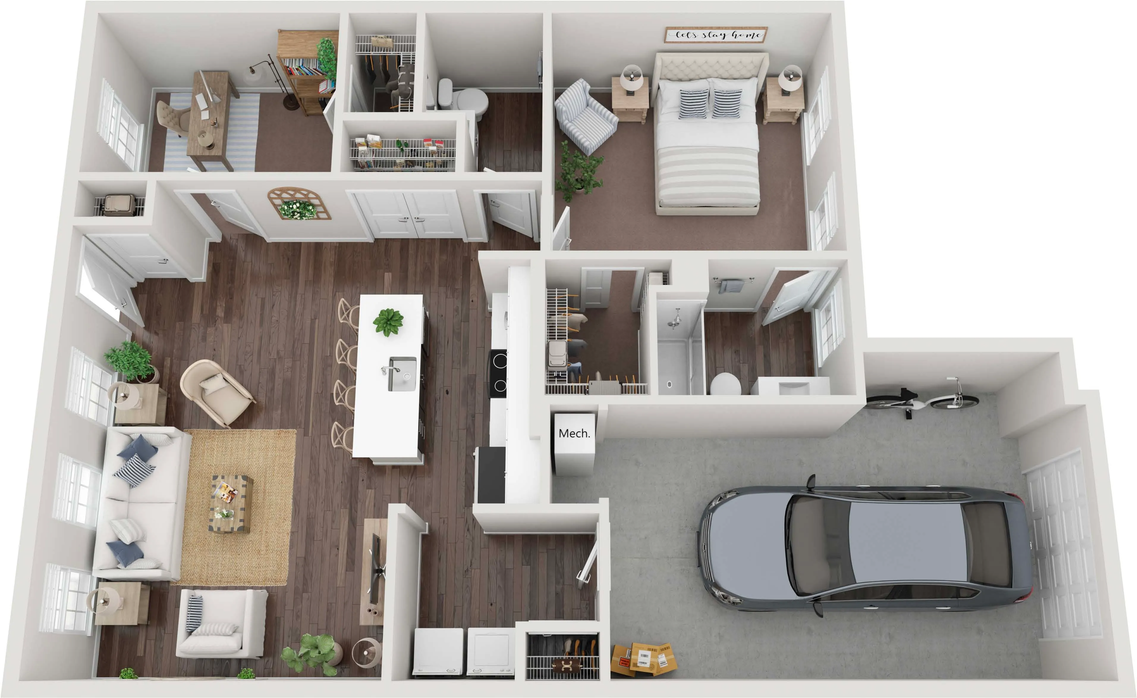 2 Bed 1.5 Bath Villa Floor Plan